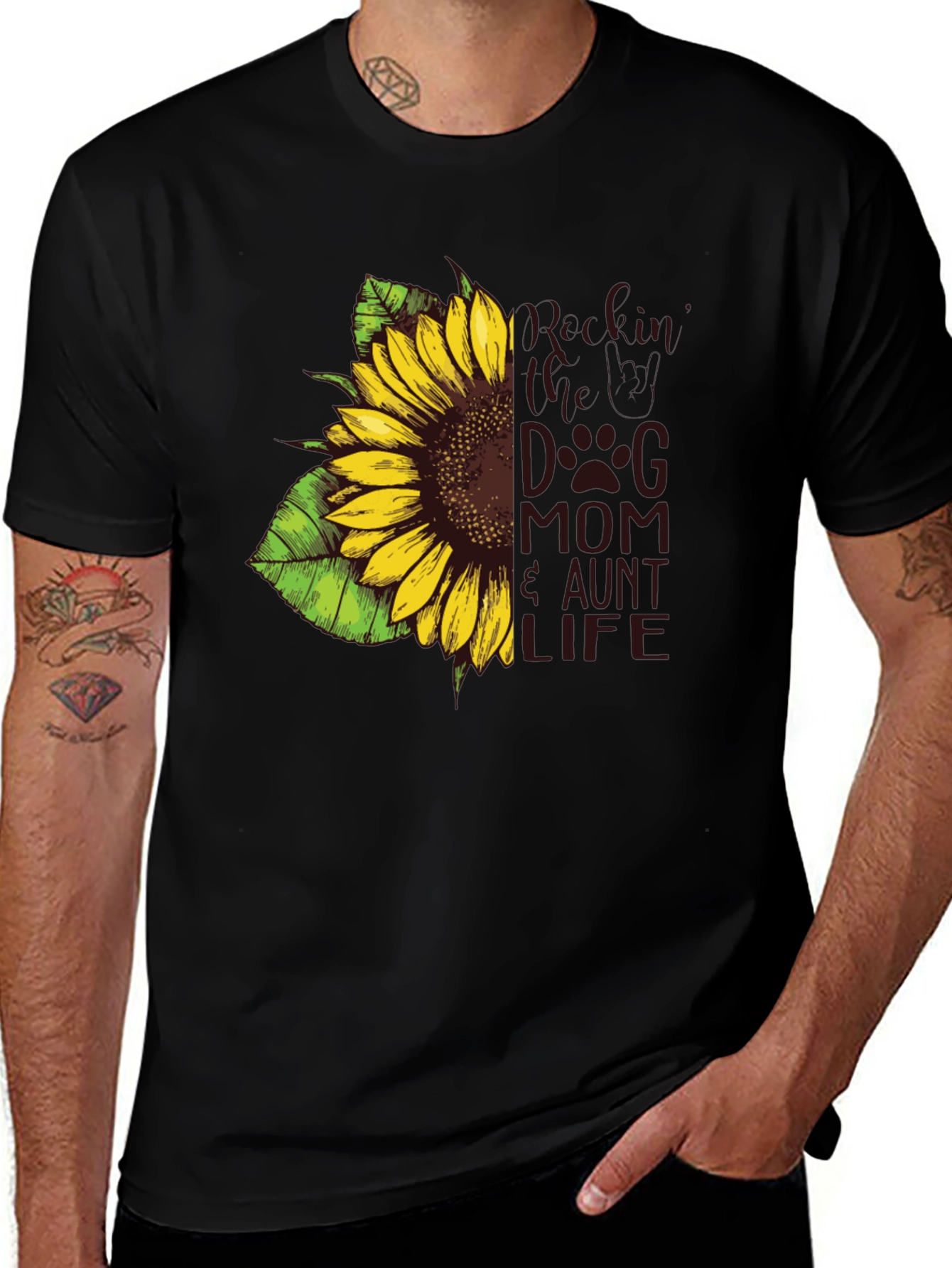 Sunflower Dog Mom Aunt Life Tee - Black