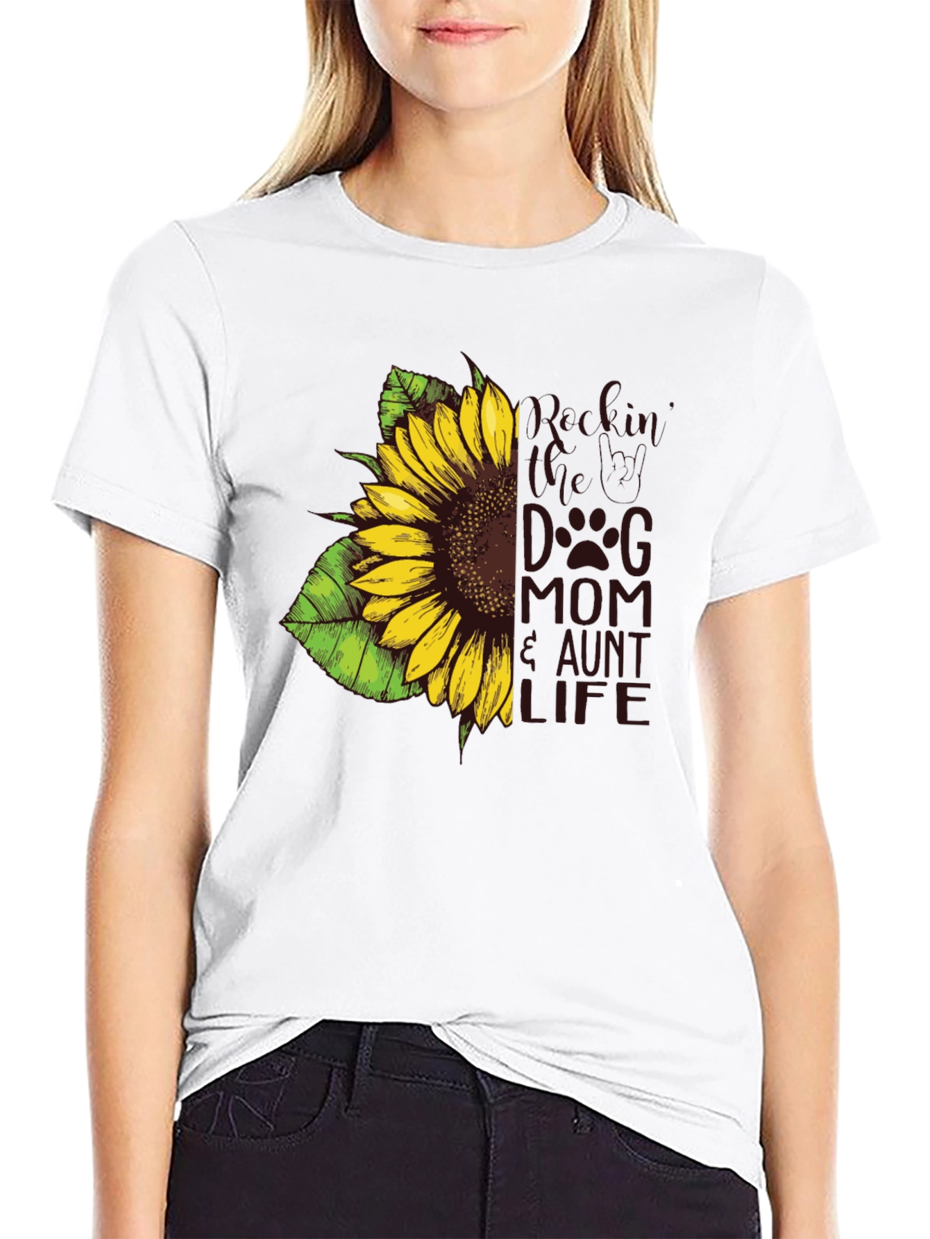 Sunflower Dog Mom Aunt Life Tee - Black