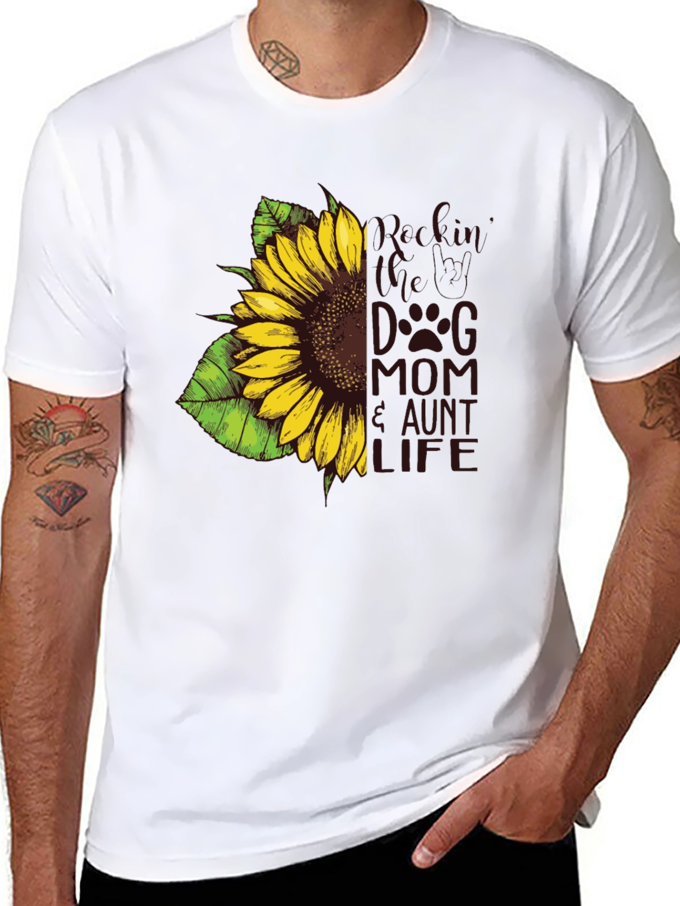 Sunflower Dog Mom Aunt Life Tee - Black
