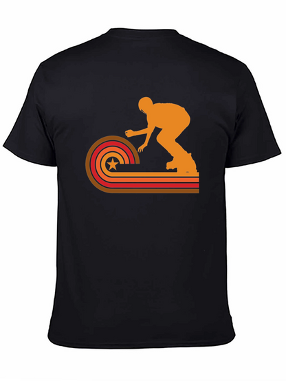 Retro Skater Graphic Tee - Black Cotton T-Shirt