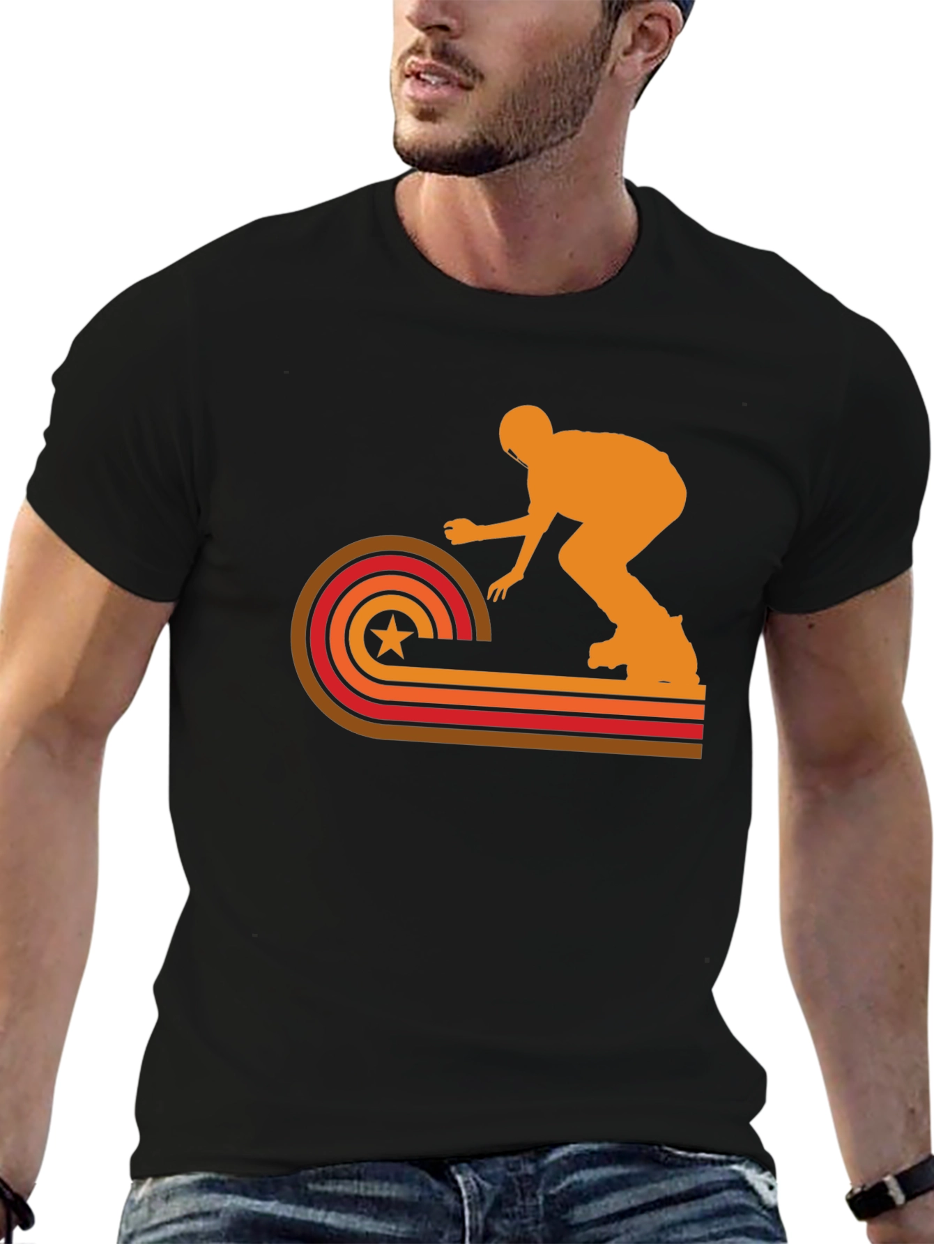 Retro Skater Graphic Tee - Black Cotton T-Shirt