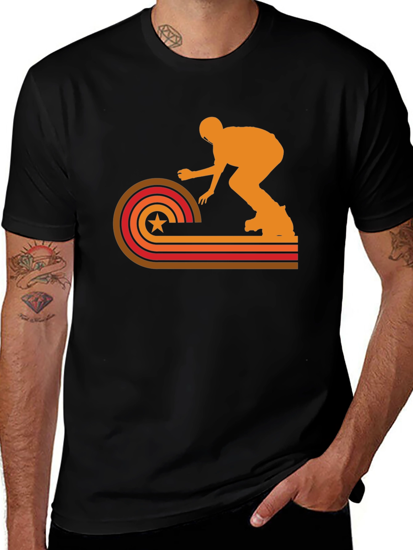 Retro Skater Graphic Tee - Black Cotton T-Shirt