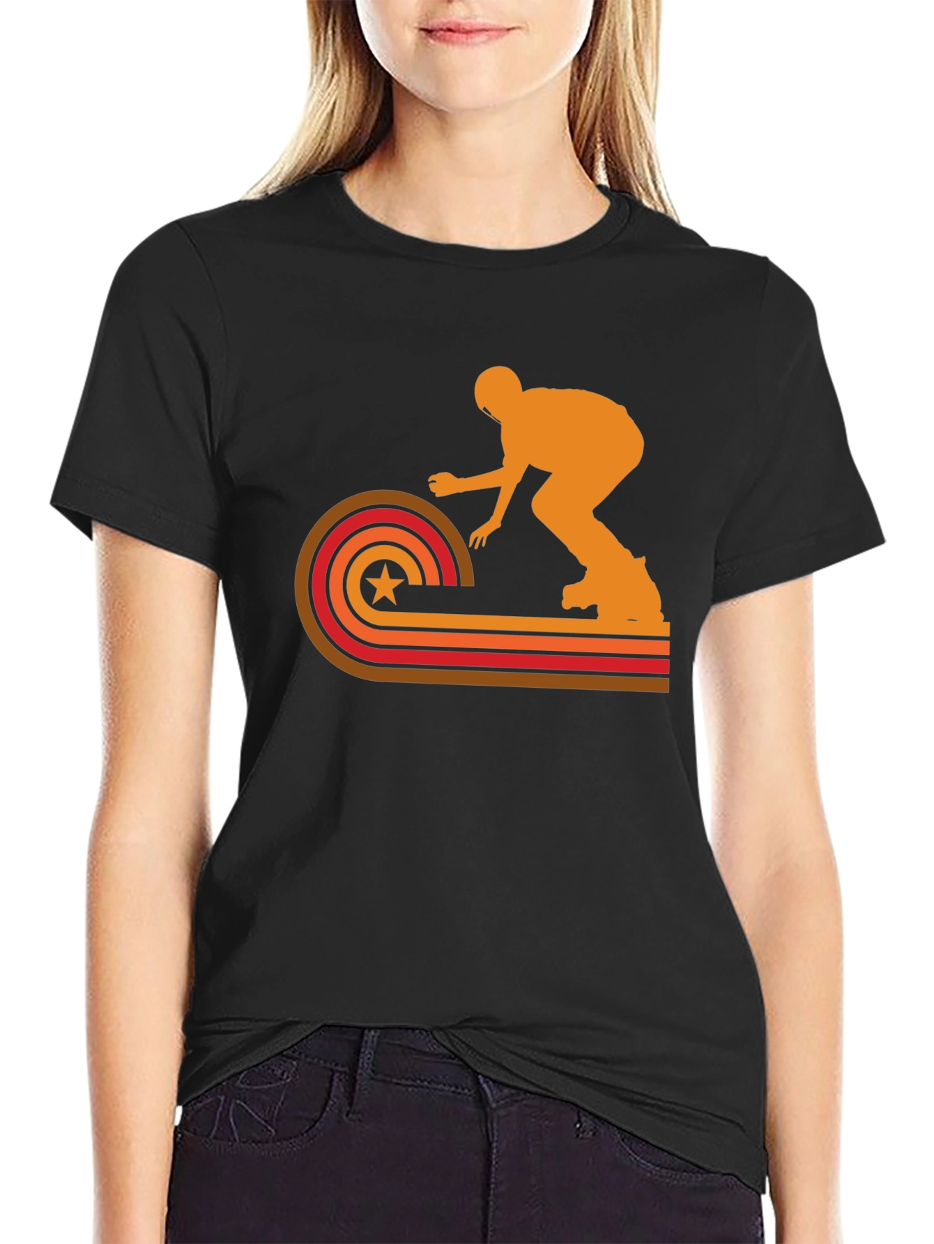 Retro Skater Graphic Tee - Black Cotton T-Shirt