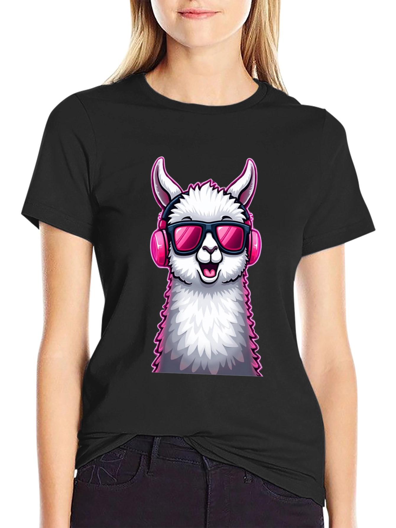 Cool Llama Graphic Tee - Black Cotton T-Shirt