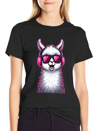Cool Llama Graphic Tee - Black Cotton T-Shirt