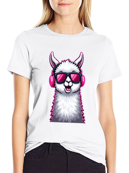 Cool Llama Graphic Tee - Black Cotton T-Shirt