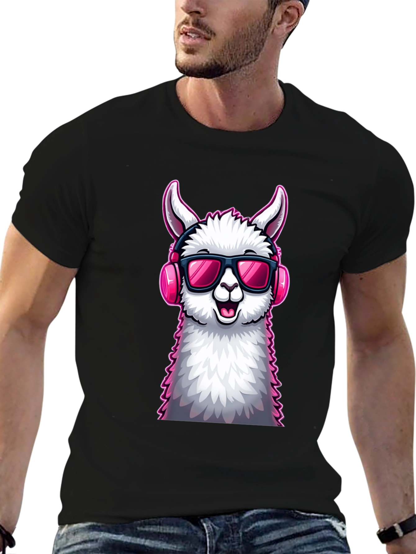Cool Llama Graphic Tee - Black Cotton T-Shirt