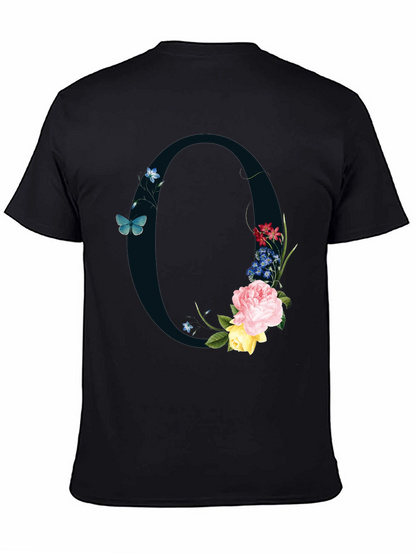 Floral Letter O Black T-Shirt
