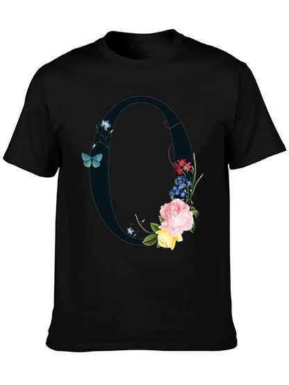 Floral Letter O Black T-Shirt
