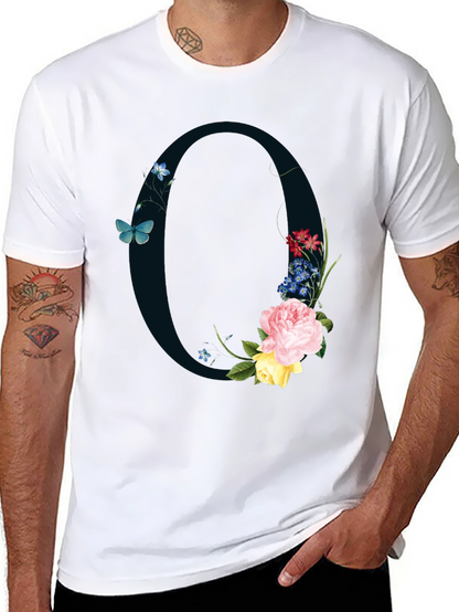 Floral Letter O Black T-Shirt