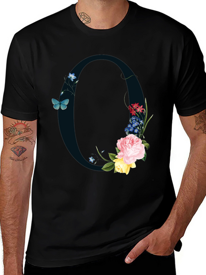 Floral Letter O Black T-Shirt