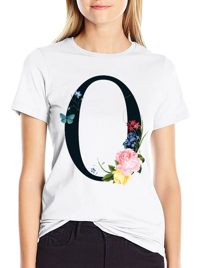 Floral Letter O Black T-Shirt