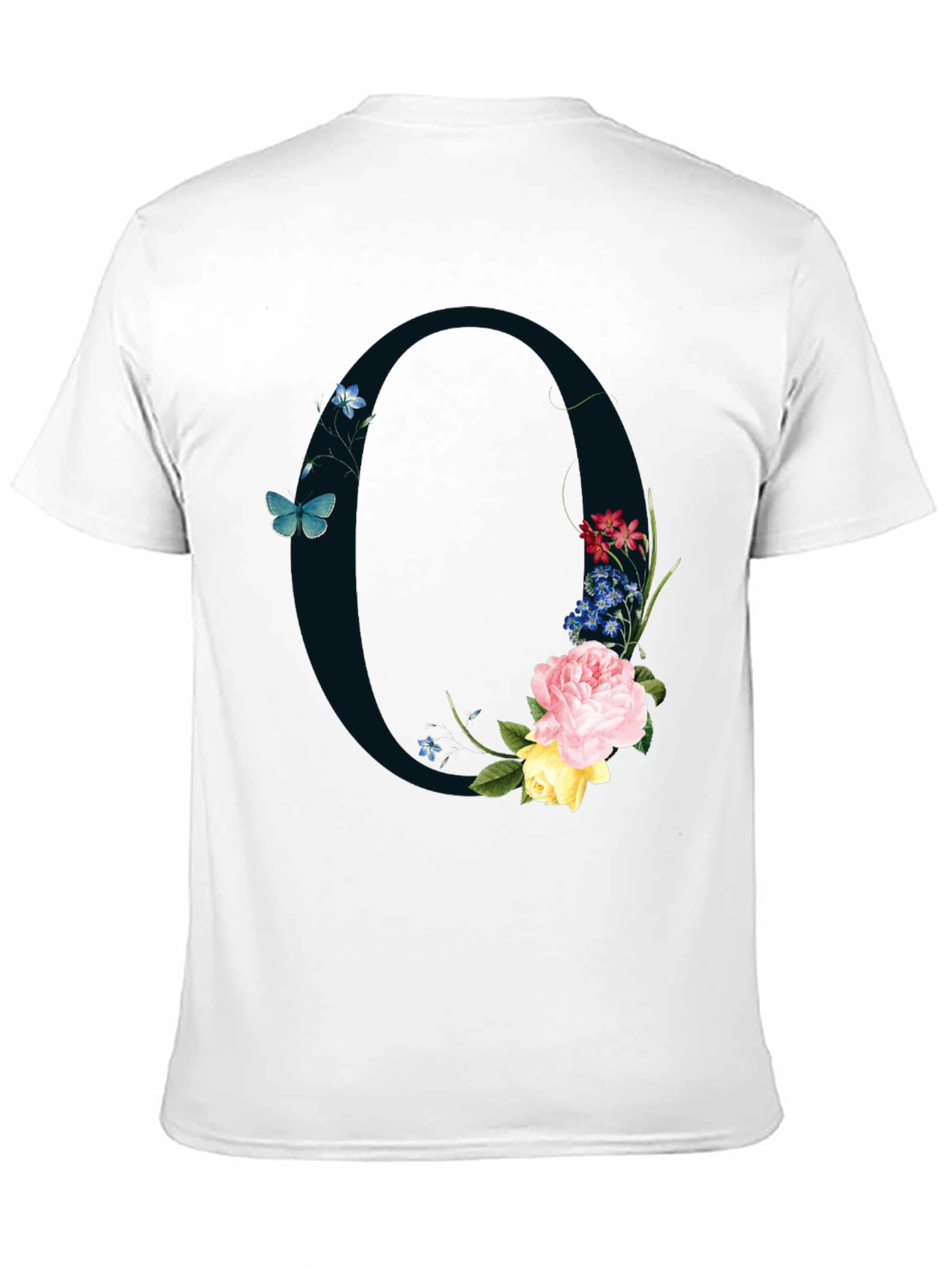 Floral Letter O Black T-Shirt