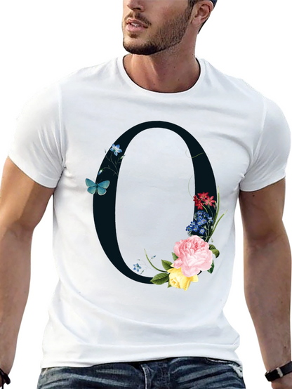 Floral Letter O Black T-Shirt