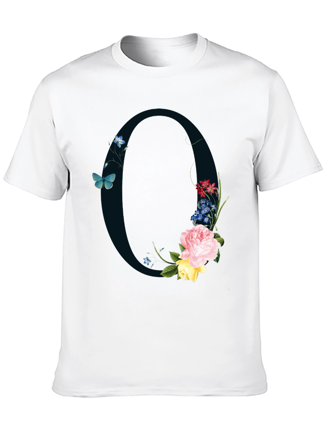 Floral Letter O Black T-Shirt