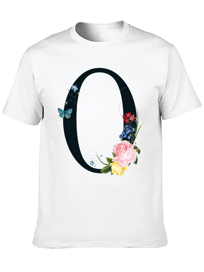 Floral Letter O Black T-Shirt