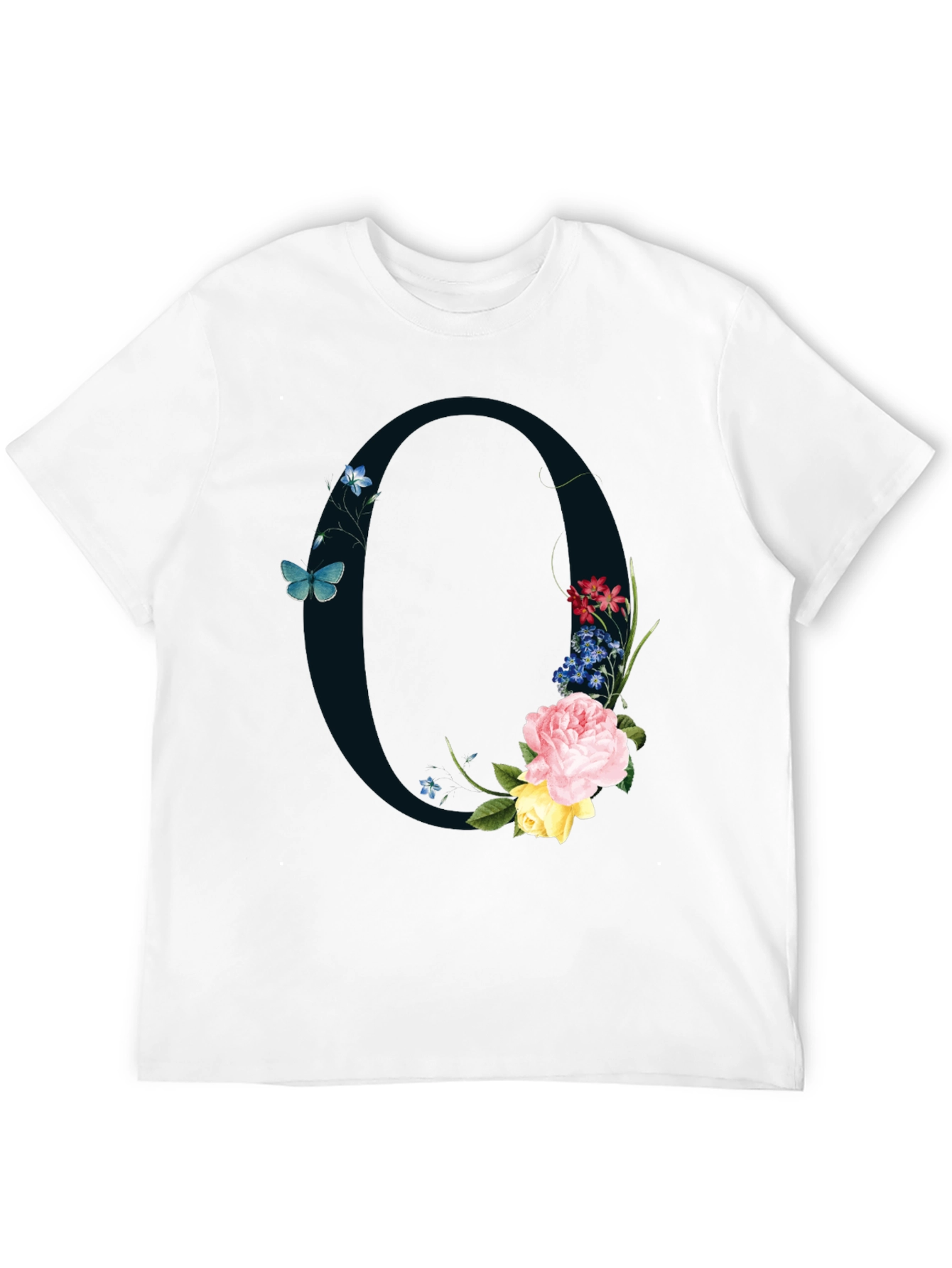 Floral Letter O Black T-Shirt
