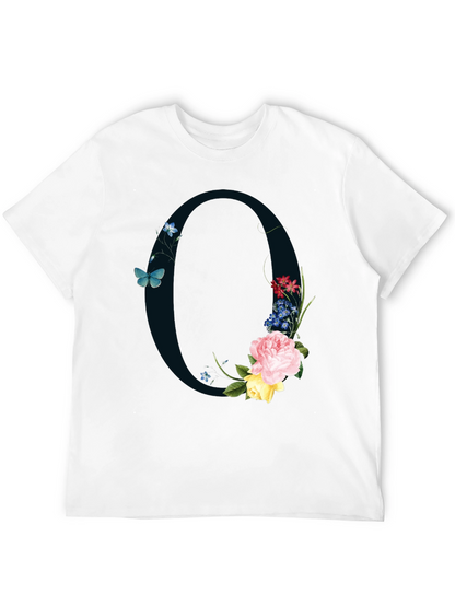 Floral Letter O Black T-Shirt