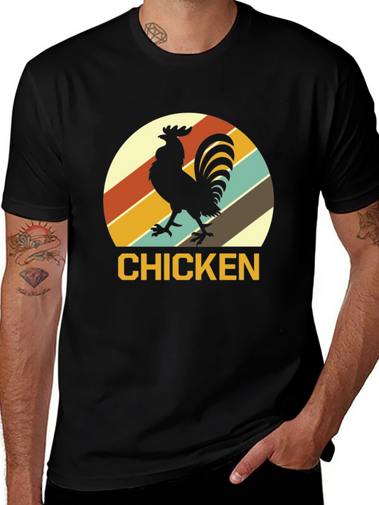 Retro Chicken Graphic T-Shirt - Black