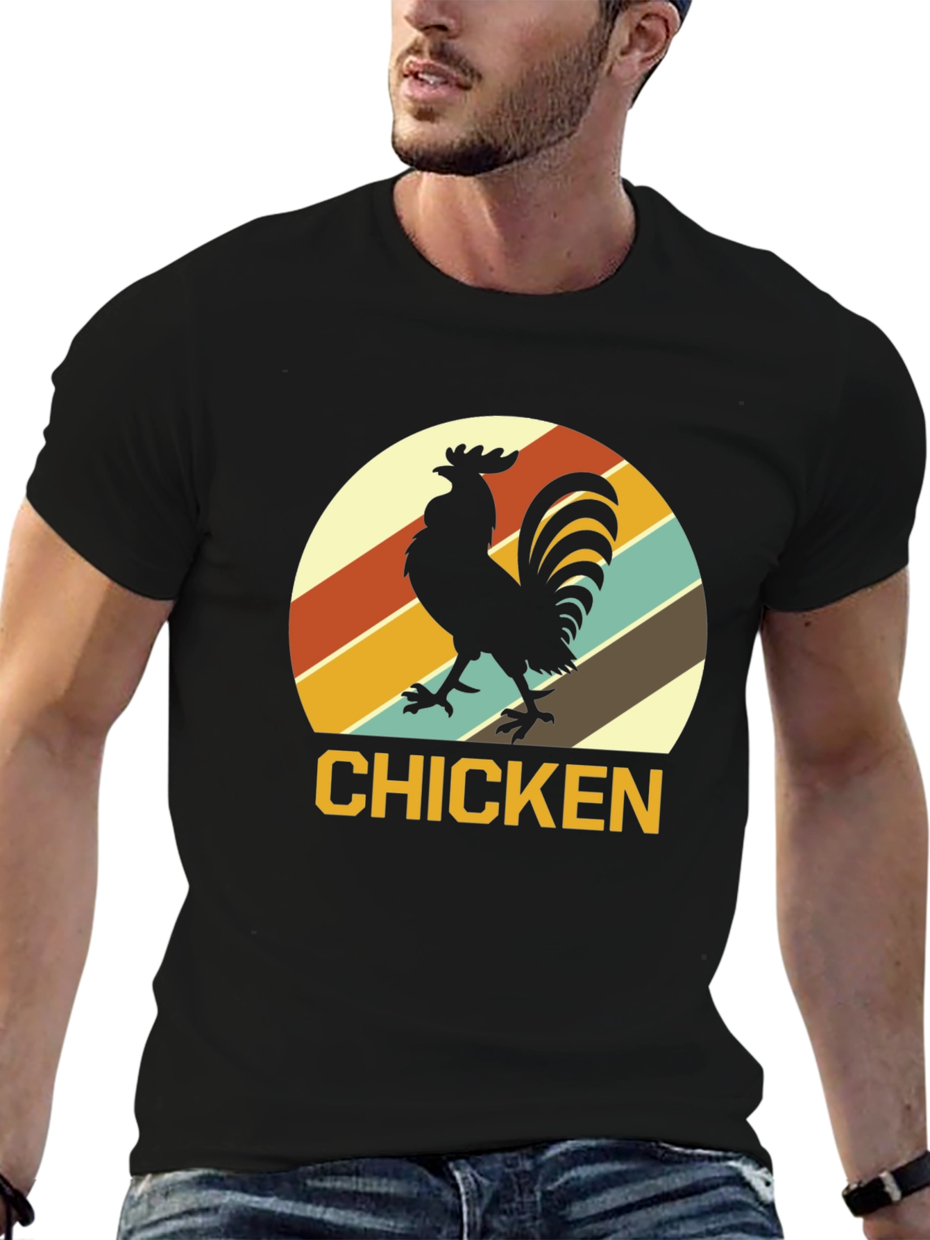 Retro Chicken Graphic T-Shirt - Black