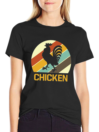 Retro Chicken Graphic T-Shirt - Black