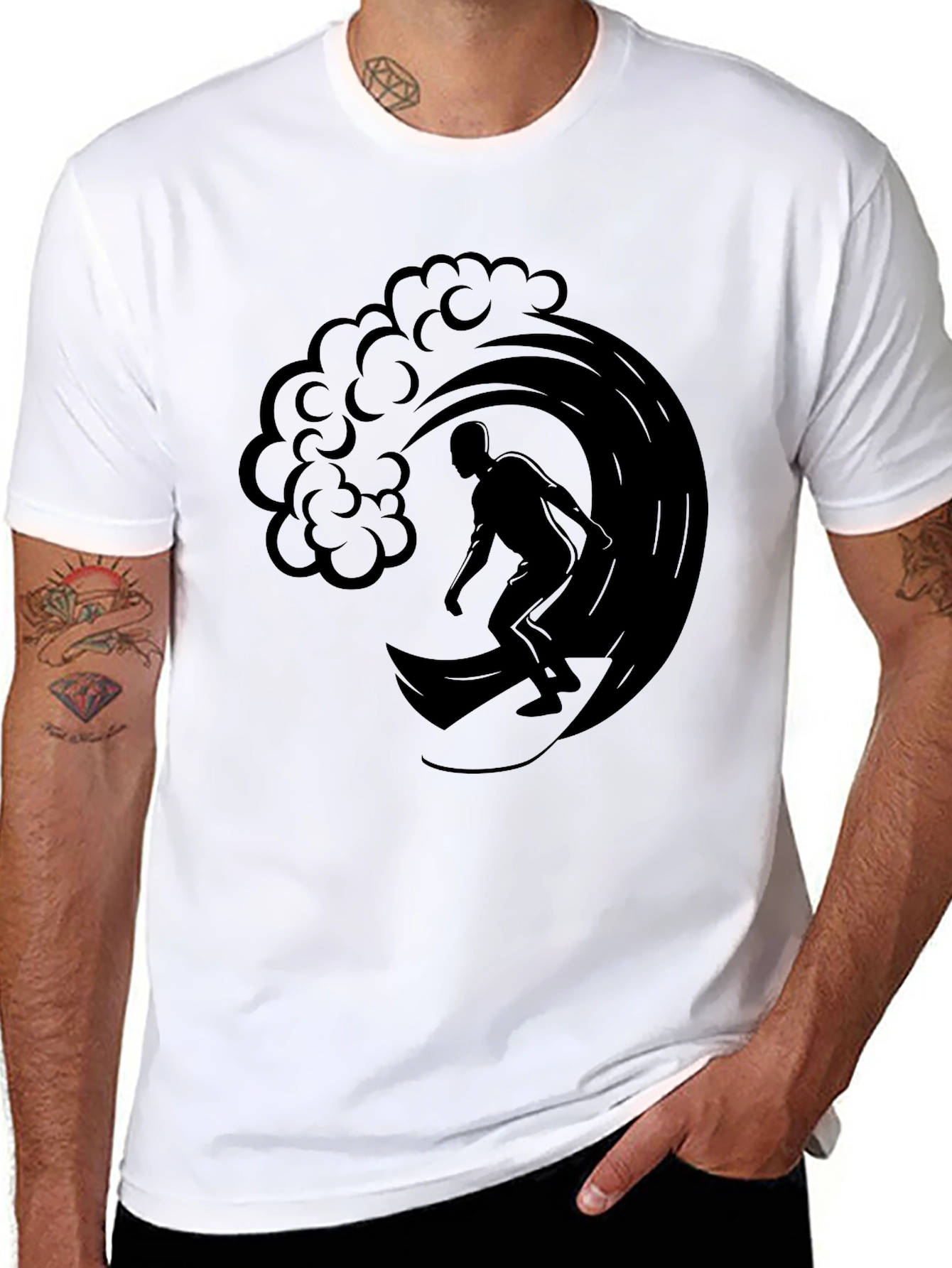 Surfer Wave Graphic Tee - Mens Black T-Shirt