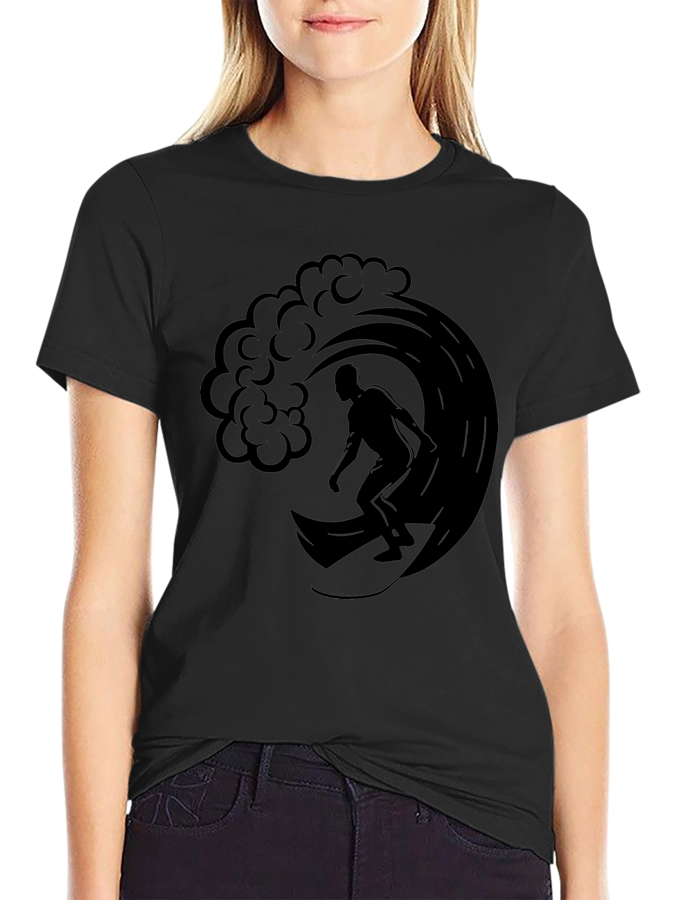 Surfer Wave Graphic Tee - Mens Black T-Shirt