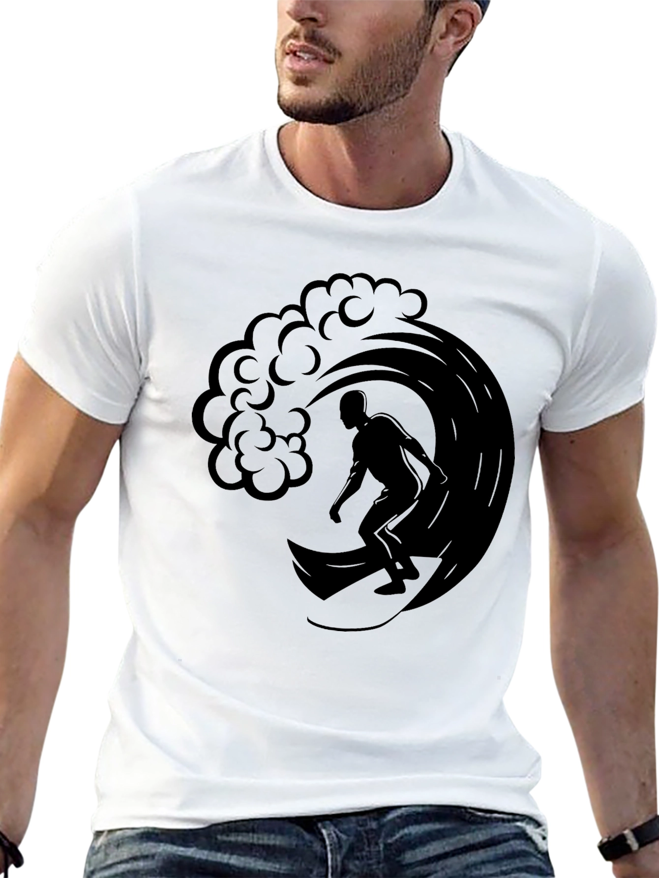 Surfer Wave Graphic Tee - Mens Black T-Shirt