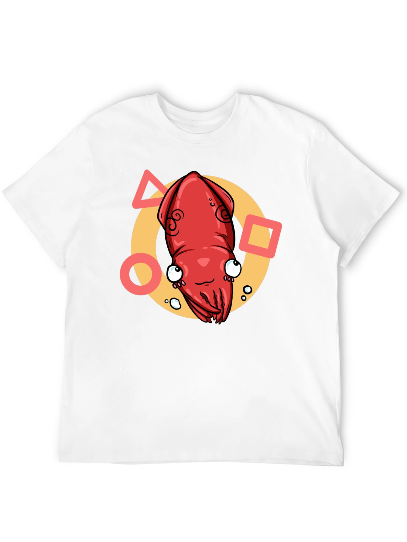 Cartoon Squid Graphic Tee - Black Crew Neck T-Shirt