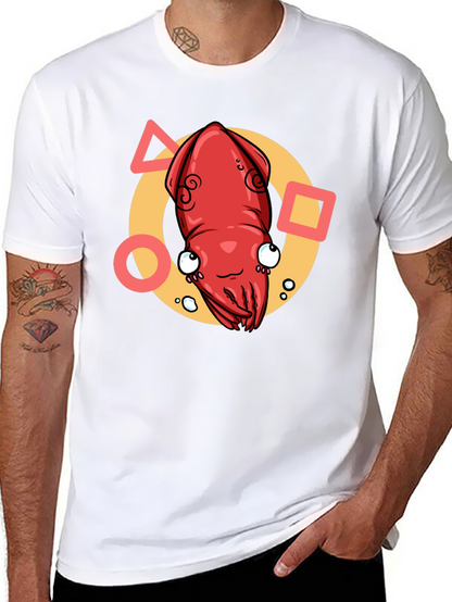 Cartoon Squid Graphic Tee - Black Crew Neck T-Shirt