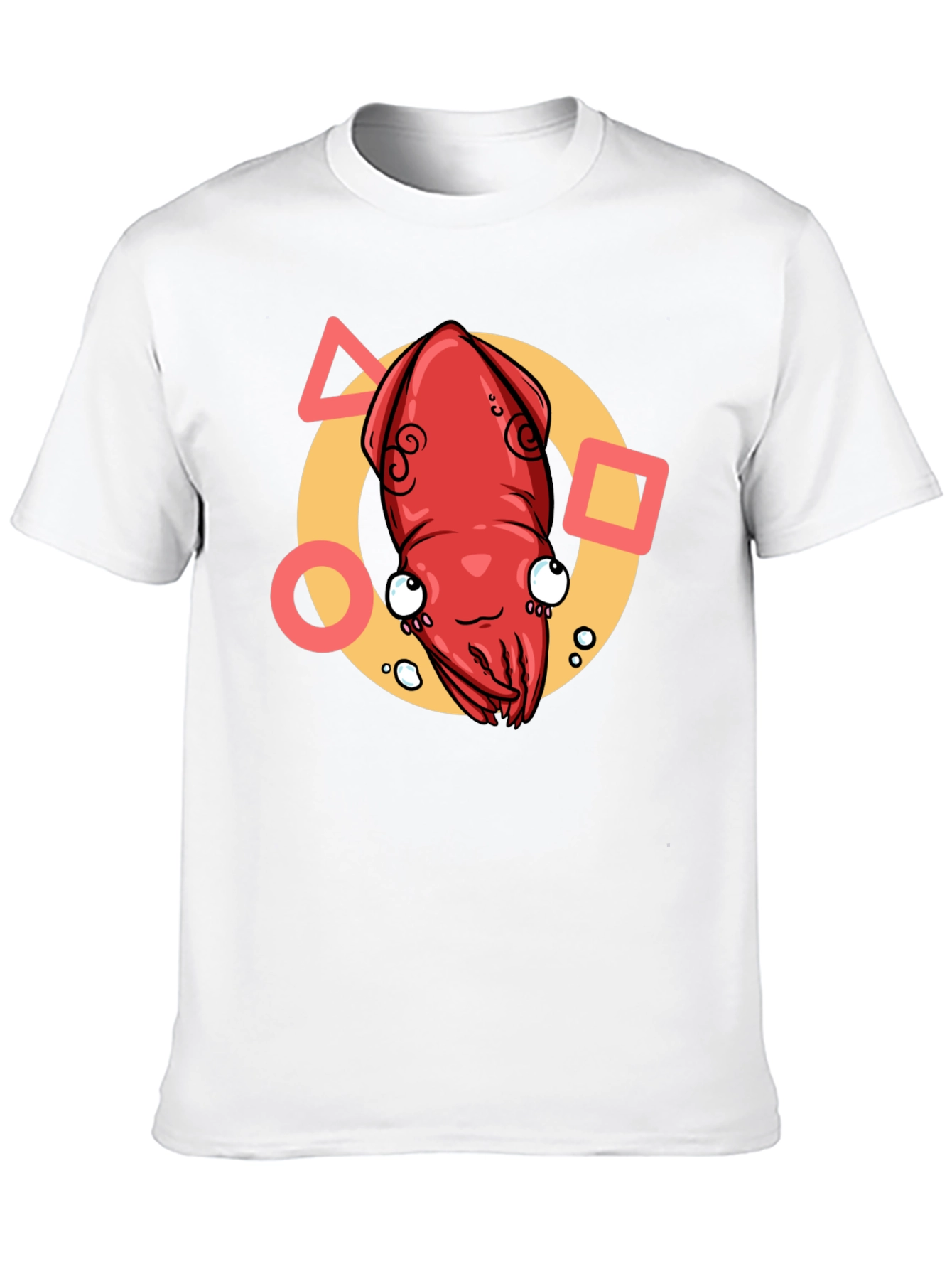 Cartoon Squid Graphic Tee - Black Crew Neck T-Shirt