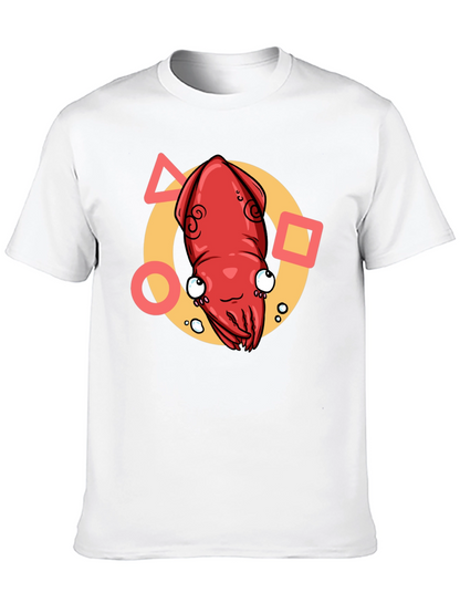 Cartoon Squid Graphic Tee - Black Crew Neck T-Shirt