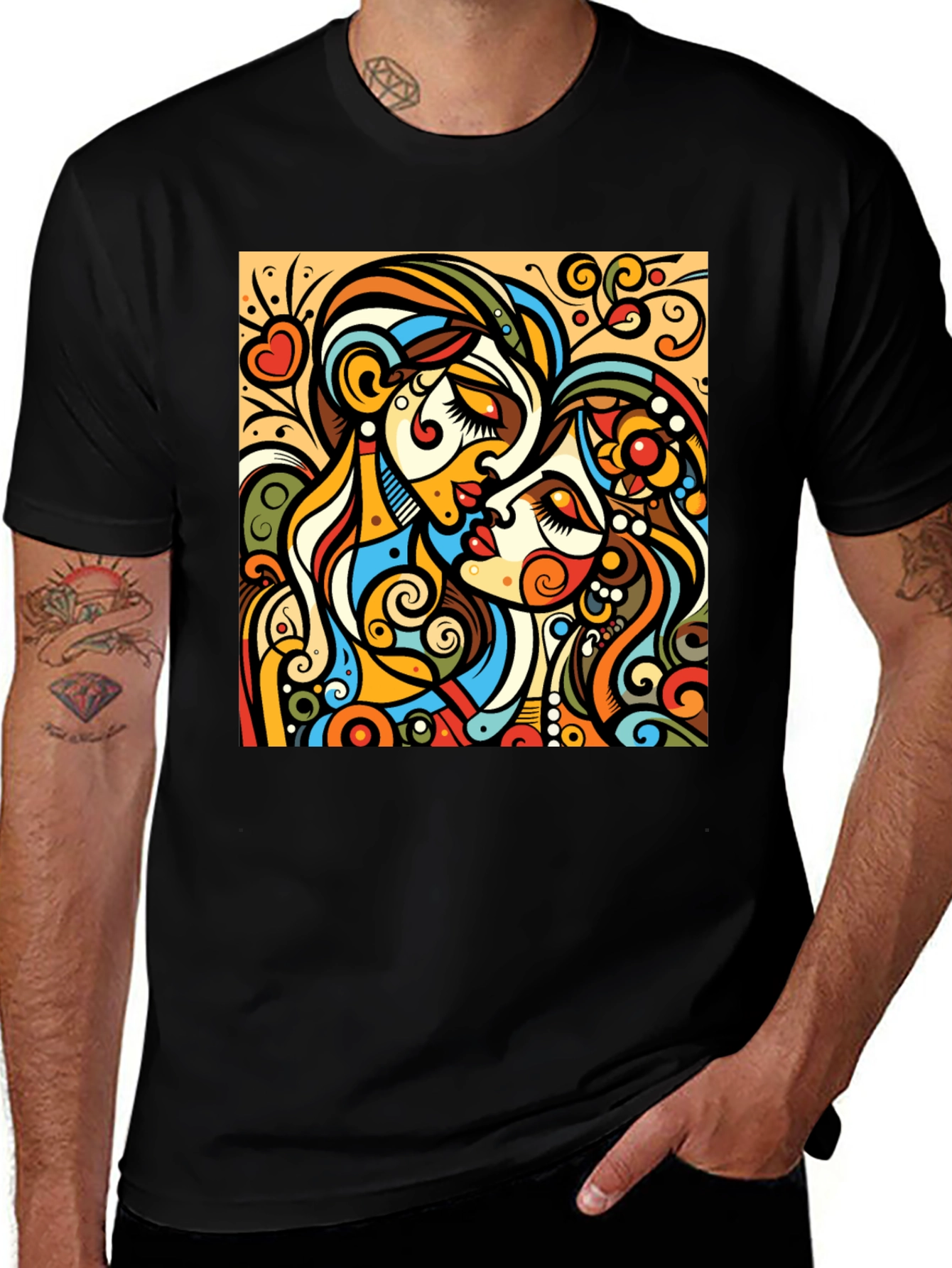 Abstract Kiss Graphic Tee - Bold Design