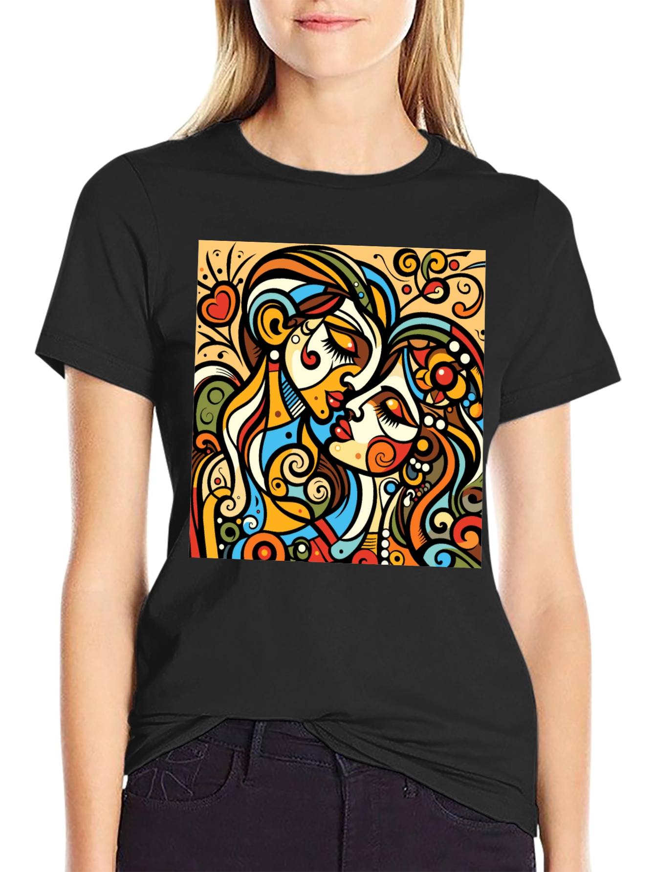 Abstract Kiss Graphic Tee - Bold Design