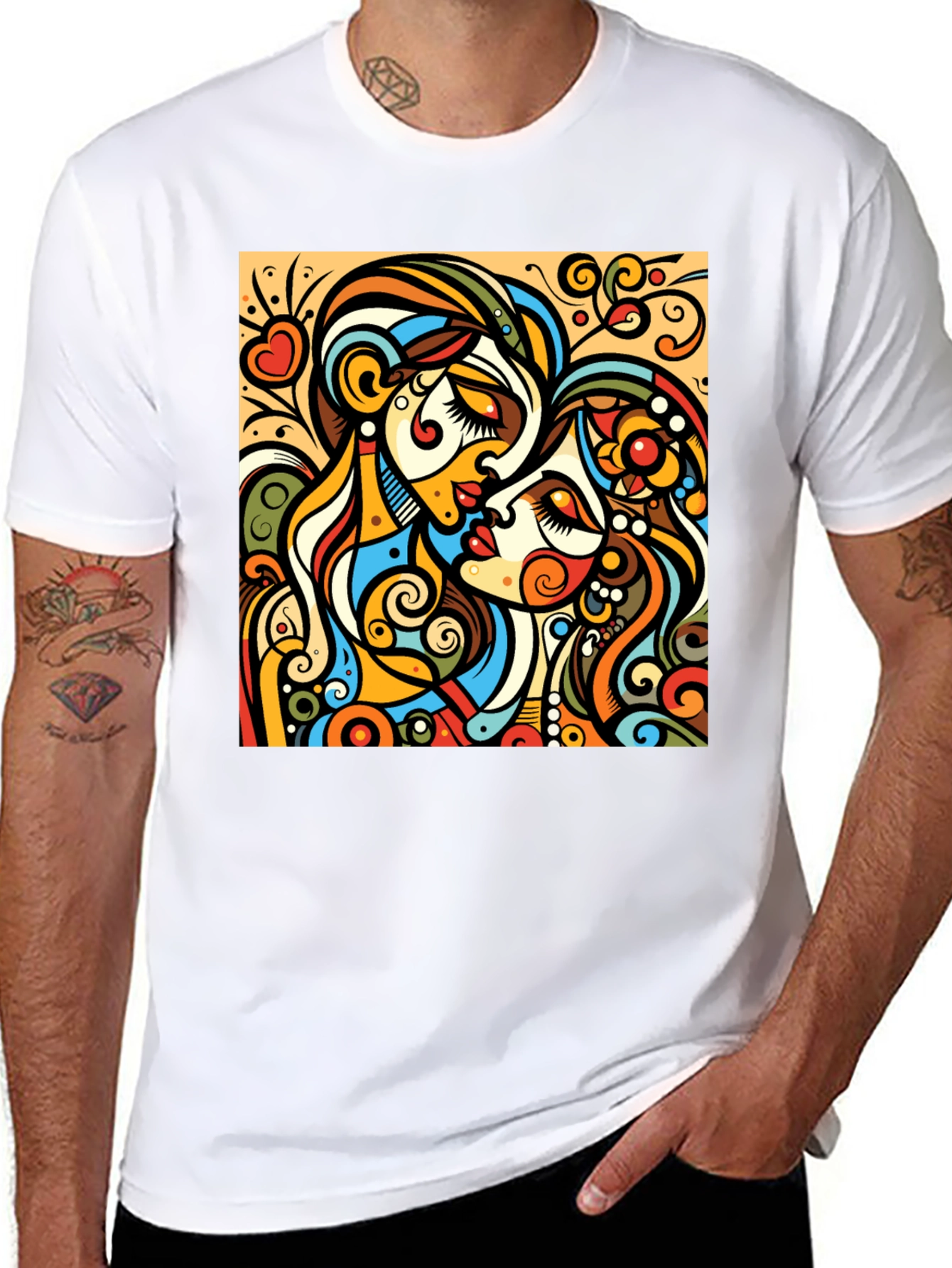 Abstract Kiss Graphic Tee - Bold Design