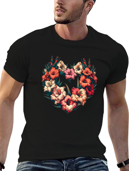 Floral Heart Graphic Black T-Shirt