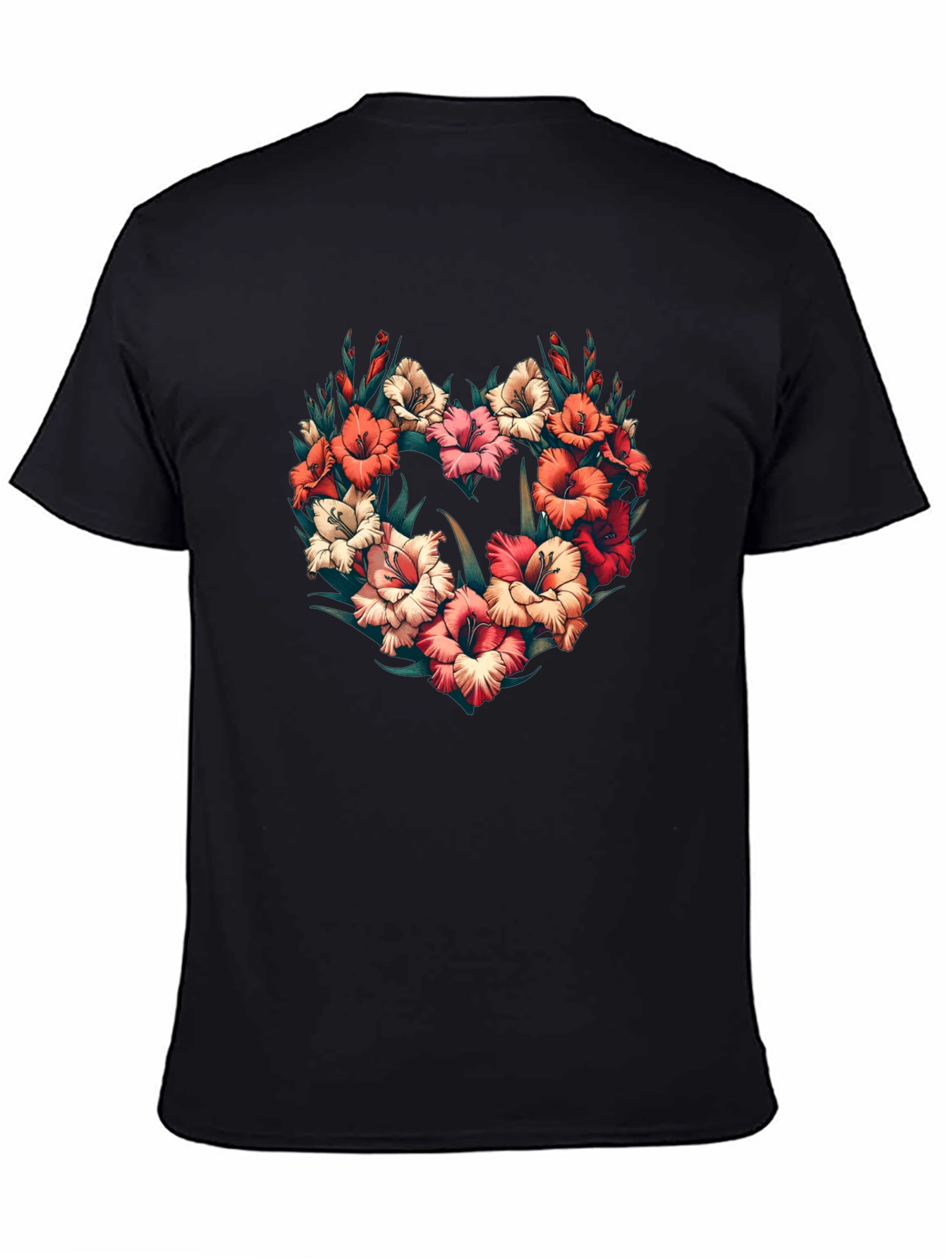 Floral Heart Graphic Black T-Shirt