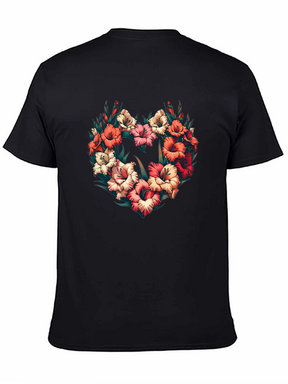Floral Heart Graphic Black T-Shirt