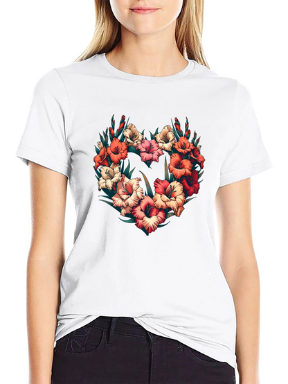 Floral Heart Graphic Black T-Shirt