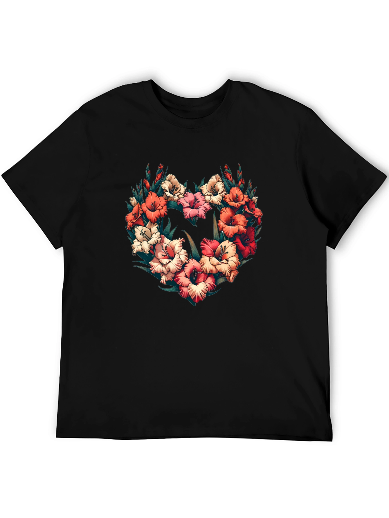 Floral Heart Graphic Black T-Shirt