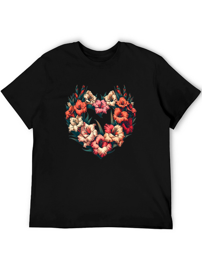 Floral Heart Graphic Black T-Shirt