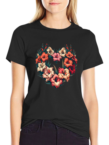 Floral Heart Graphic Black T-Shirt