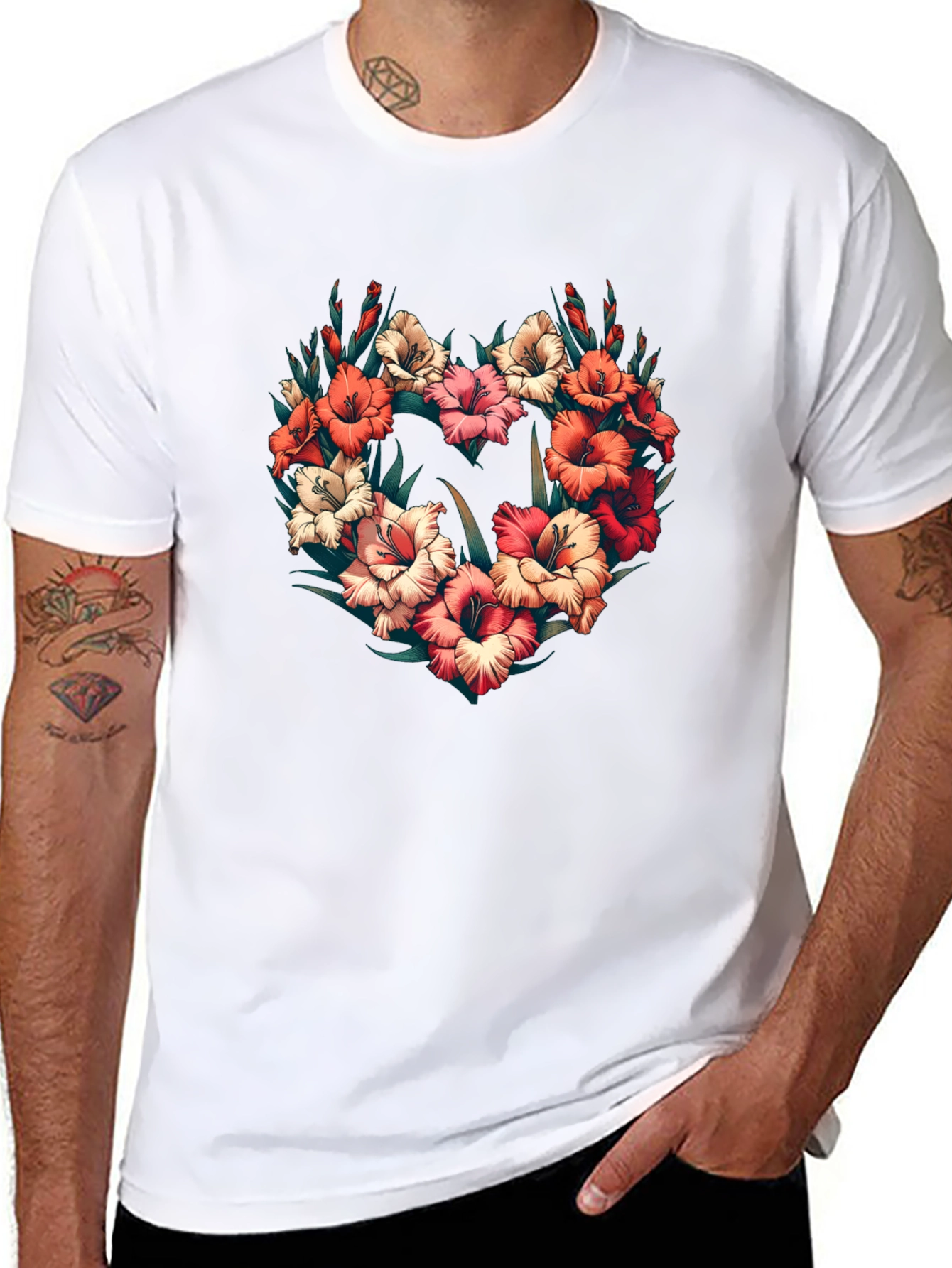 Floral Heart Graphic Black T-Shirt