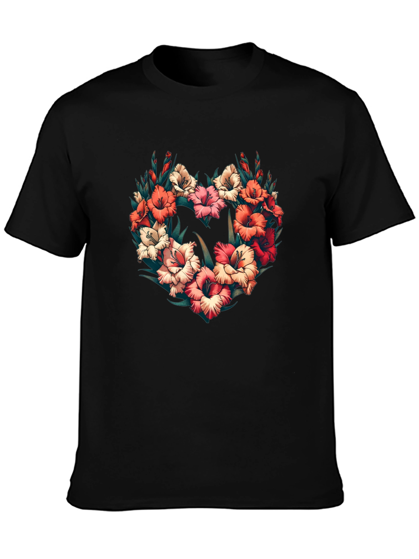 Floral Heart Graphic Black T-Shirt