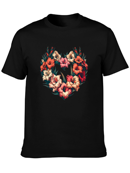 Floral Heart Graphic Black T-Shirt