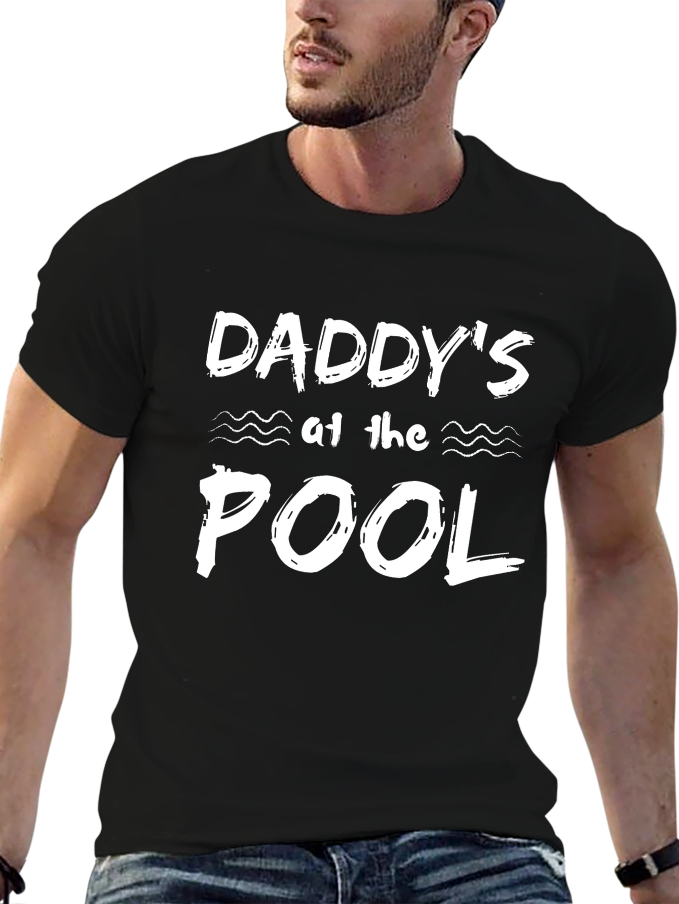 Daddys at the Pool - Mens Black Cotton T-Shirt