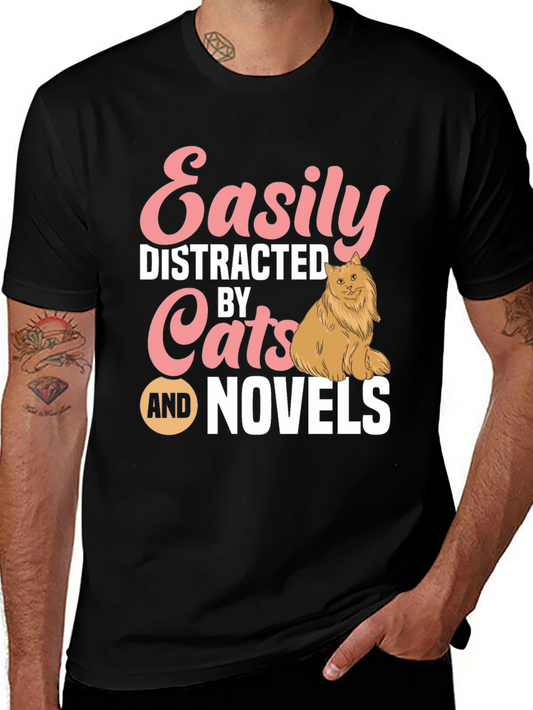 Easily Distracted by Cats and Novels T-Shirt