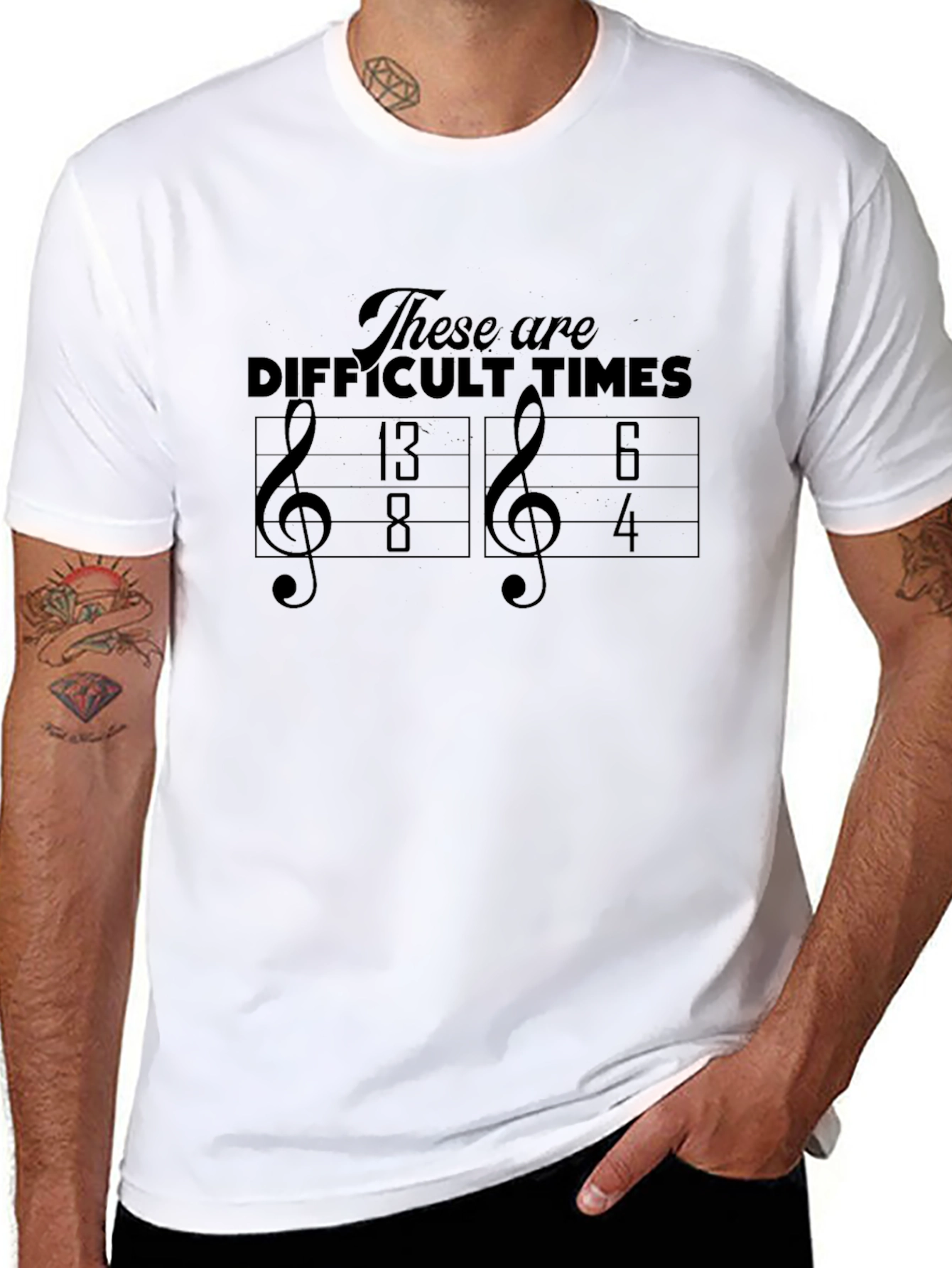 Difficult Times Music Pun Black Graphic T-Shirt
