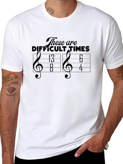 Difficult Times Music Pun Black Graphic T-Shirt