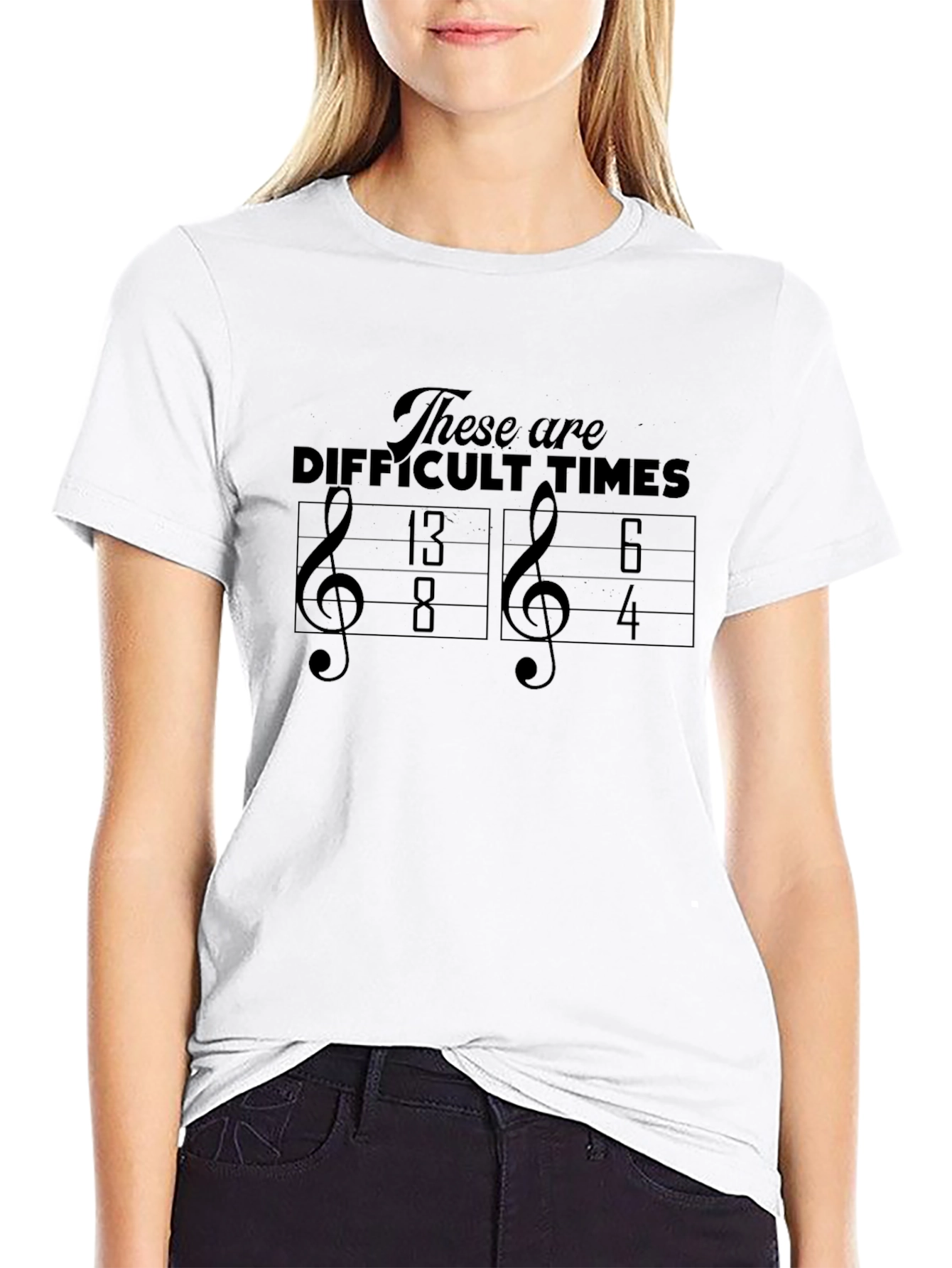 Difficult Times Music Pun Black Graphic T-Shirt
